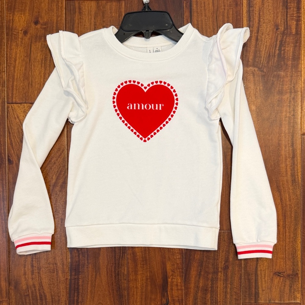 Janie and Jack White Sweatshirt with Red Heart